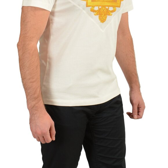 Versace Men's White & Gold Heritage Logo Print Short Sleeve T-Shirt US S IT 48 - Picture 2 of 6